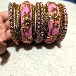 Cute pink and gold embroidered bangle